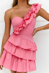 Precious Time One Shoulder Mini Dress Pink