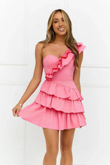Precious Time One Shoulder Mini Dress Pink