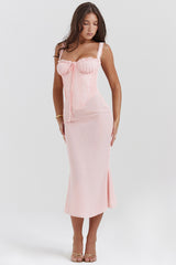 Syrah Soft Peach Lace Back Midi Dress