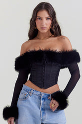 Merle Black Faux Fur Trim Corset