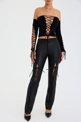 Mistress Rocks Black Vegan Lace Up Trousers - SALE