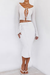 RespectMistress Rocks Beige Tie Waist Midi Skirt - SALE