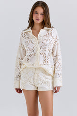 Eman White Cotton Broderie Anglaise Shorts