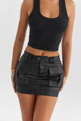 Mistress Rocks Black Vegan Leather Cargo Skirt - SALE