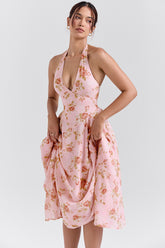Solada English Vintage Rose Print Georgette Halter Sundress