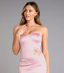 Be Mine Rhinestone Heart Satin Mini Dress