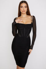 Freyja Black Gathered Corset Dress