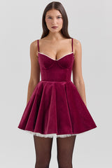 Minimoiselle Burgundy Velvet Tulle Mini Dress
