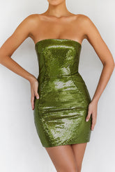 Mistress Rocks Bright Olive Sequin Strapless Mini Dress - SALE