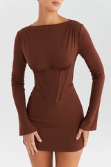 Mistress Rocks Cocoa Long Sleeve Corset Dress - SALE