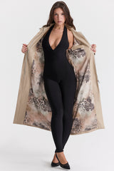 Ariel Beige Vegan Leather Trench Coat