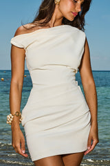 Artemides White Off Shoulder Draped Mini Dress
