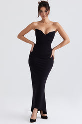 Sabine Black Crepe Strapless Corset Dress