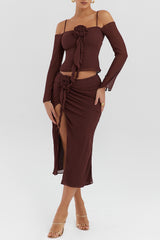 Mistress Rocks Walnut Floral Embellished Midi Skirt - SALE