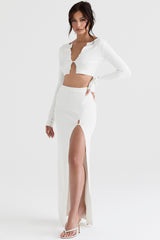 Gioia Ivory Ribbed Knit Button Front Maxi Skirt - SALE