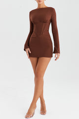 Mistress Rocks Cocoa Long Sleeve Corset Dress - SALE