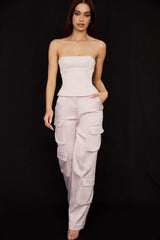Daria Crystal Satin Straight Leg Cargo Trousers