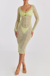 Mistress Rocks Lime Sequinned Crochet Midi Dress With Matching Underwear - SALE