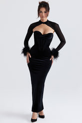 Thalia Black Velvet Corset Maxi Dress