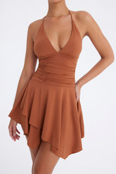 Mistress Rocks Pecan Halter Asymmetric Dress - SALE