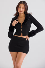 Blanche Black Faux Fur Trim Cardigan - SALE