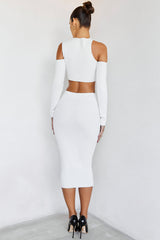 SkylineMistress Rocks White Ribbed Bandage Midi Skirt - SALE