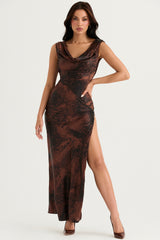 Alaina Antique Copper Bias Cut Maxi Dress