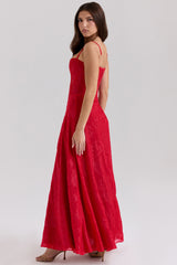 Esme Red Lurex Chiffon Maxi Dress