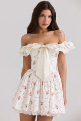 Jaide Stretch Cotton Floral Print Off Shoulder Corset Mini Dress