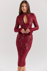 Pierette Berry Lace Midi Dress