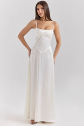 Anabella Ivory Satin Lace Up Maxi Dress