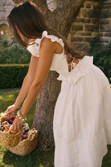 Augustine White Embroidered Cotton Midi Skirt