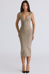 The Icon Taupe Bandage Midi Dress