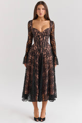 Raquel Black Lace Corset Midi Dress - SALE