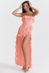 Sarina Apricot Ruffle Maxi Dress