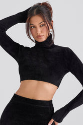 Suri Black Chenille Cropped Top - SALE