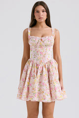 Natassia Pink Meadow Print Cotton Mini Dress
