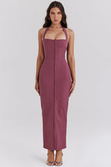 Mia Mulberry Twill Halter Maxi Dress