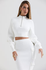 Reeva White Balloon Sleeve Ribbed Sweater - SALE