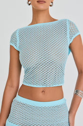 Mistress Rocks Seafoam Knit Open Back Ruffle Top - SALE