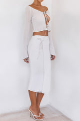 RespectMistress Rocks Beige Tie Waist Midi Skirt - SALE