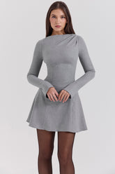 Angelique Grey A-Line Long Sleeve Mini Dress - SALE