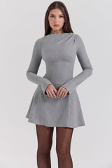 Angelique Grey A-Line Long Sleeve Mini Dress - SALE