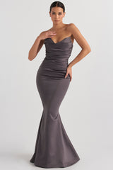 Fleur Shadow Satin Strapless Gown