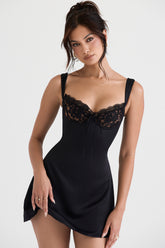 Adriana Black Satin And Lace Mini Dress