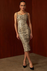 Gracie Snakeskin Print Vegan Leather Midi Dress
