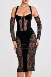 Mistress Rocks Black Velvet & Lace Corset Dress - SALE