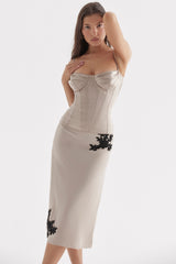 Amal Champagne Beaded Midi Skirt