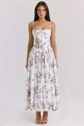 Ysabella Off White Vintage Ribbon Print Cotton Midi Sundress