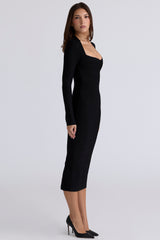 The Naomi Black Long Sleeve Bandage Midi Dress